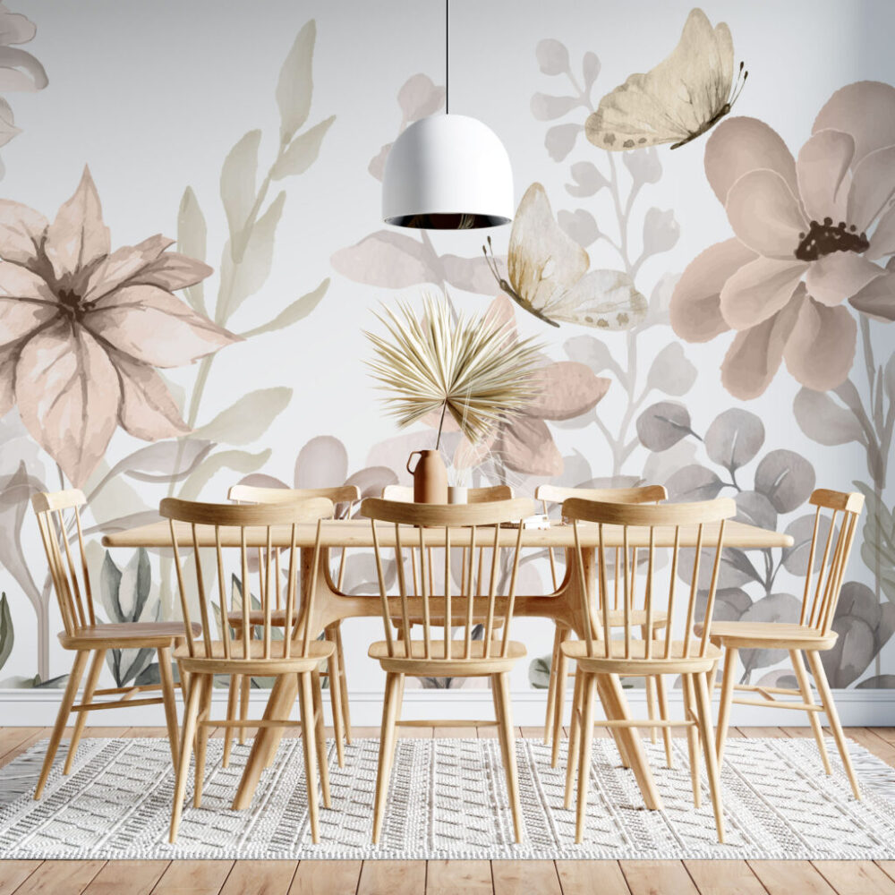 Soft Flowers and Butterflies Wallpaper : Pastel Lily Mural - View 6