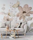 Soft Flowers and Butterflies Wallpaper : Pastel Lily Mural - View 4