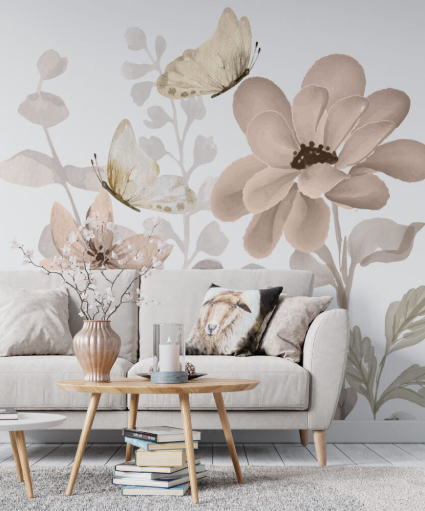 Soft Flowers and Butterflies Wallpaper : Pastel Lily Mural - View 4