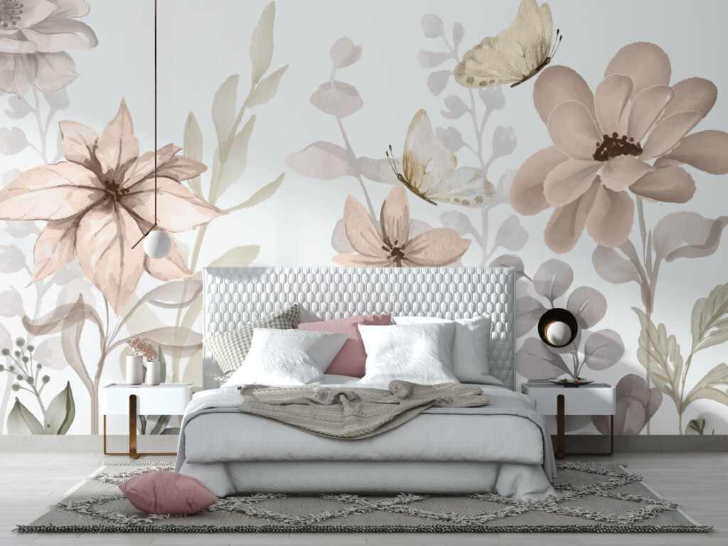 Soft Flowers and Butterflies Wallpaper : Pastel Lily Mural - View 5