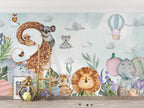 Happy Animals Kids Wallpaper : Lion Giraffe and Clouds Mural - View 4