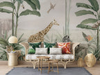 Giraffe and Zebra Tropical Wallpaper : Jungle Palm Safari Mural - View 5