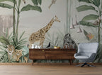 Giraffe and Zebra Tropical Wallpaper : Jungle Palm Safari Mural