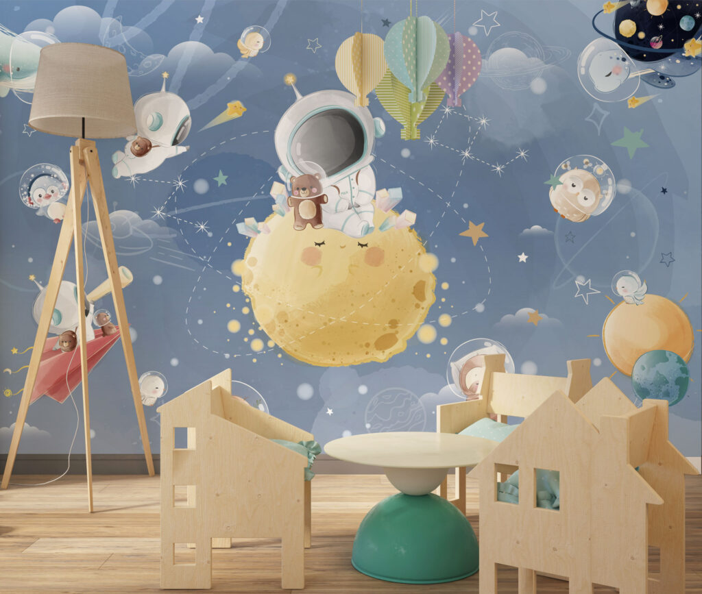 Space Teddy Bears Wallpaper : Bears on the Moon Mural - View 6