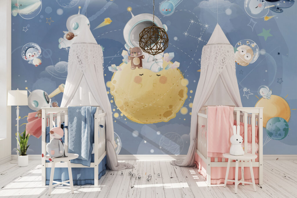 Space Teddy Bears Wallpaper : Bears on the Moon Mural - View 5
