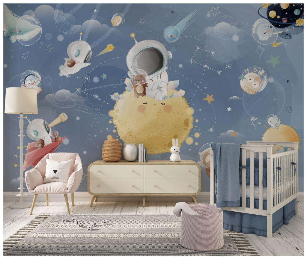 Space Teddy Bears Wallpaper : Bears on the Moon Mural - View 3