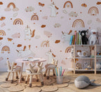Rainbow Unicorn Wallpaper : Kids Pastel Clouds Pattern - View 3