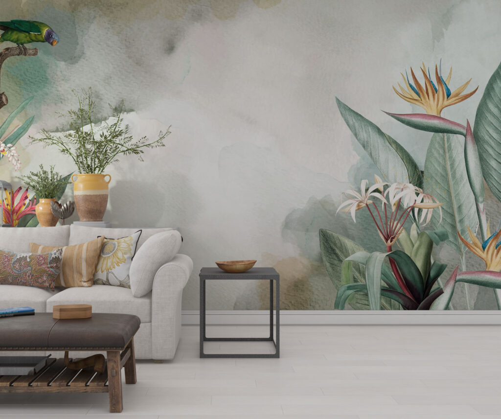 Bird of Paradise Wallpaper : Soft Tropical Plant Mural - View 5