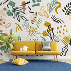 Mustard Doodle Wallpaper : Abstract Leaf and Shape Mural - View 6