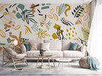 Mustard Doodle Wallpaper : Abstract Leaf and Shape Mural - View 4