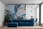 Blue Parrot Jungle Wallpaper : Graphic Leopard Print Tropical Mural - View 6