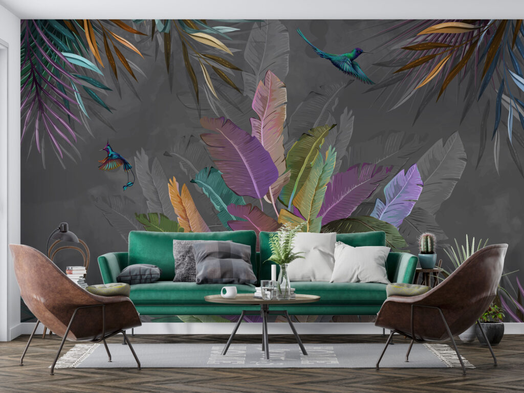 Purple Banana Leaf Wallpaper : Multicolor Tropical Mural - View 5