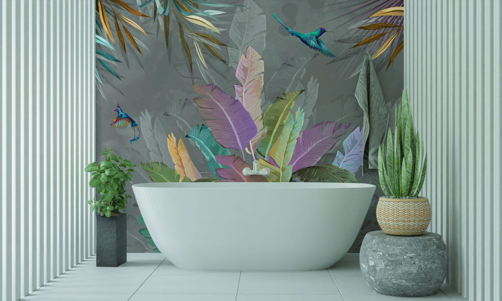 Purple Banana Leaf Wallpaper : Multicolor Tropical Mural - View 6