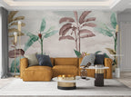 Mauve Banana Tree Wallpaper : Soft Tropical Bird Mural
