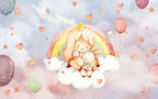 Rainbow Princess Wallpaper : Watercolor Girl And Bunny Cloud Mural - flat design