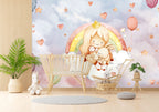 Rainbow Princess Wallpaper : Watercolor Girl And Bunny Cloud Mural - View 3