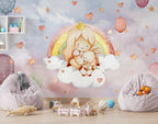 Rainbow Princess Wallpaper : Watercolor Girl And Bunny Cloud Mural - View 4