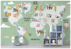 Green Alphabet World Map Wallpaper : Kids ABC Animal Map Mural Sage - View 4