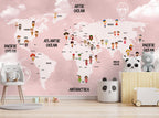 Pink Kids World Map Wallpaper : Children Of The World Mural