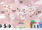 Pink Kids World Map Wallpaper : Children Of The World Mural - View 2