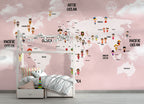 Pink Kids World Map Wallpaper : Children Of The World Mural - View 4