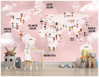 Pink Kids World Map Wallpaper : Children Of The World Mural - View 3