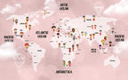 Pink Kids World Map Wallpaper : Children Of The World Mural - flat design