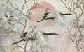 Chinoiserie Crane Wallpaper : Blush Sunrise Blossom Branch Mural