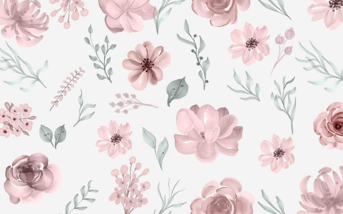 Blush Watercolor Floral Wallpaper : Pink Roses And Leaves Pattern - flat design