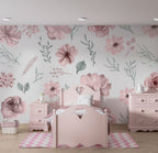Blush Watercolor Floral Wallpaper : Pink Roses And Leaves Pattern - View 3