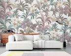 Pastel Lily Leaf Wallpaper : Mauve Sage Botanical Pattern - View 3