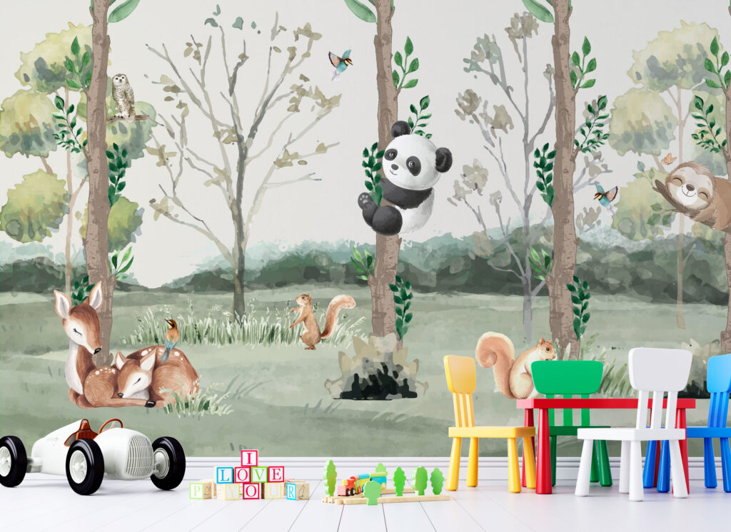 Panda in the Forest Wallpaper : Kids Woodland Mural - View 5