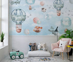 Pastel Balloon Sky Wallpaper : Kids Planes and Balloons Mural - View 5