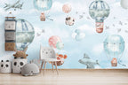 Pastel Balloon Sky Wallpaper : Kids Planes and Balloons Mural - View 4