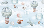 Pastel Balloon Sky Wallpaper : Kids Planes and Balloons Mural - View 2