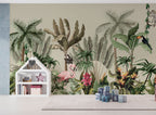 Jungle Monkeys and Flamingos Wallpaper : Tropical Animals Mural - View 3