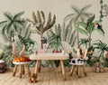 Jungle Monkeys and Flamingos Wallpaper : Tropical Animals Mural
