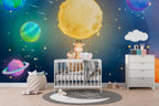 Moon Balloon Kids Wallpaper : Planets and Animals Mural - View 5
