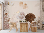 Cream and Brown Peony Wallpaper : Neutral Floral Mural - View 4