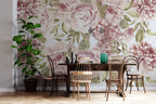 Soft Pink Peony Wallpaper : Large Rose and Leaf Mural