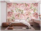 Soft Pink Peony Wallpaper : Large Rose and Leaf Mural - View 3