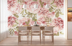 Soft Pink Peony Wallpaper : Large Rose and Leaf Mural - View 5