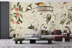 Hummingbird Orchid Wallpaper : Cream Botanical Bird Mural - View 5