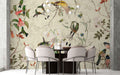 Hummingbird Orchid Wallpaper : Cream Botanical Bird Mural