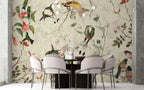 Hummingbird Orchid Wallpaper : Cream Botanical Bird Mural
