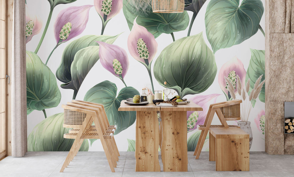 Calla Lily Wallpaper : Purple Blooms Green Leaves Pattern - View 3