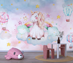 Watercolor Unicorn Wallpaper : Rainbow Clouds Balloons Mural