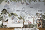 Jungle World Map Wallpaper : Safari Animals Kids Mural - View 3