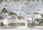 Jungle World Map Wallpaper : Safari Animals Kids Mural - View 2