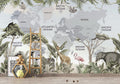 Jungle World Map Wallpaper : Safari Animals Kids Mural